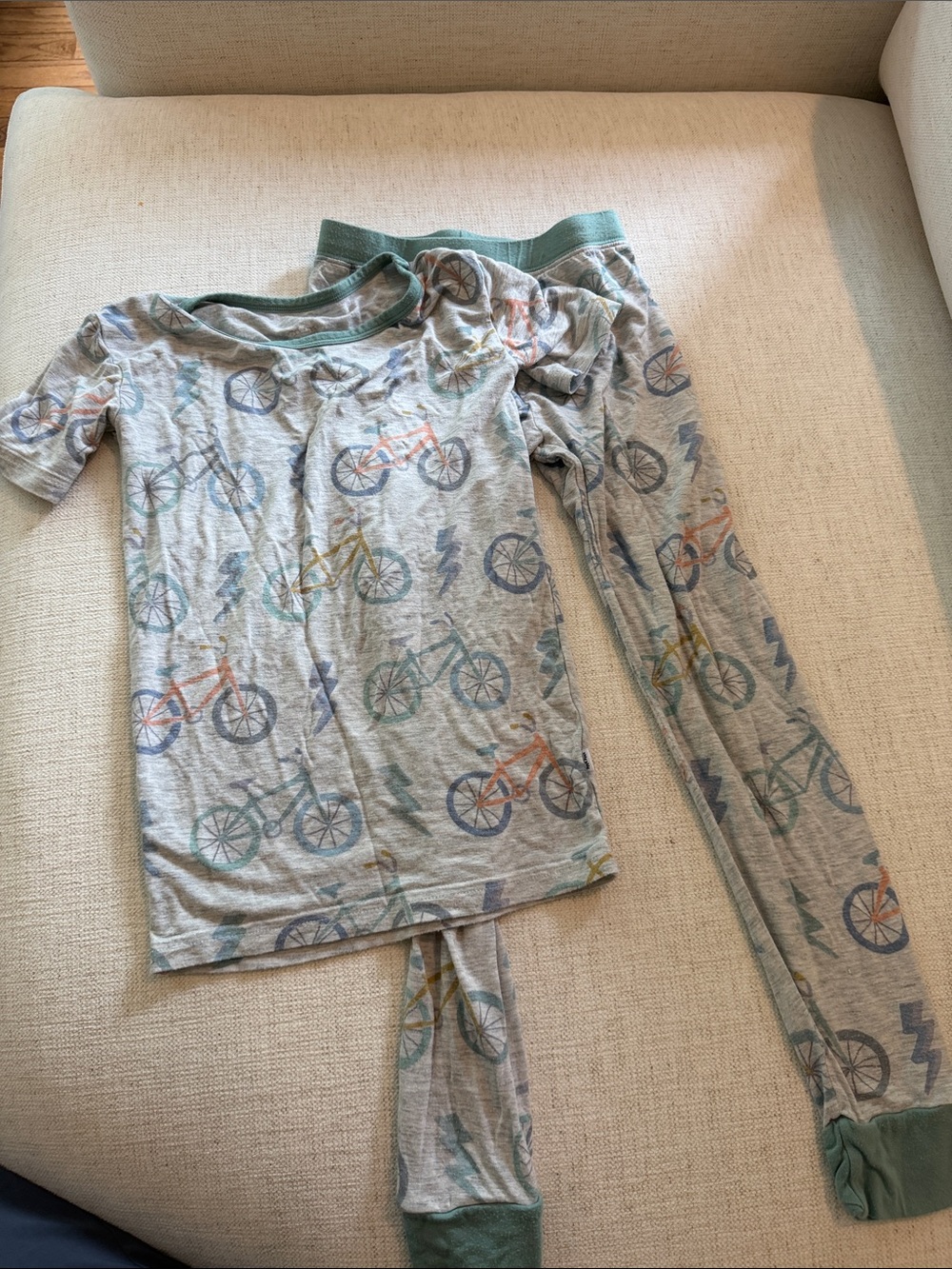 Little Sleepies Bicycle Print Pajama Set - Gray & Mint 5/6